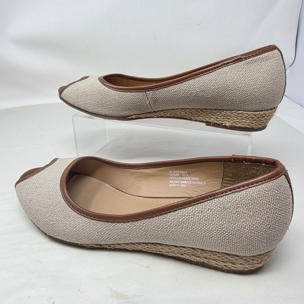 G.H. Bass Paula Wedge Shoes Women 8M Tan Beige Peep Toe Espadrille Canvas Flats